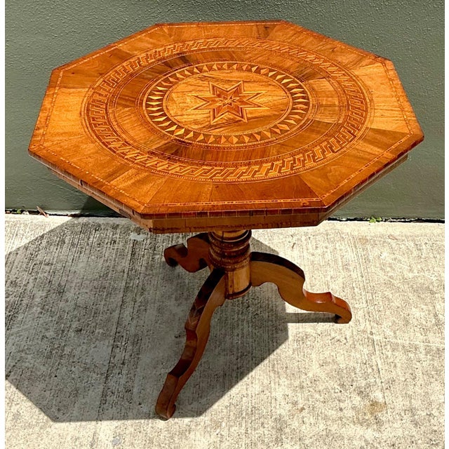 Vintage Marquetry Octagonal Wood Table For Sale - Image 14 of 18
