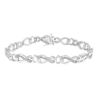 .925 Sterling Silver 1/5 Cttw Diamond 7â€ Infinity Heart Tennis Bracelet (H-I Color, I2-I3 Clarity) For Sale