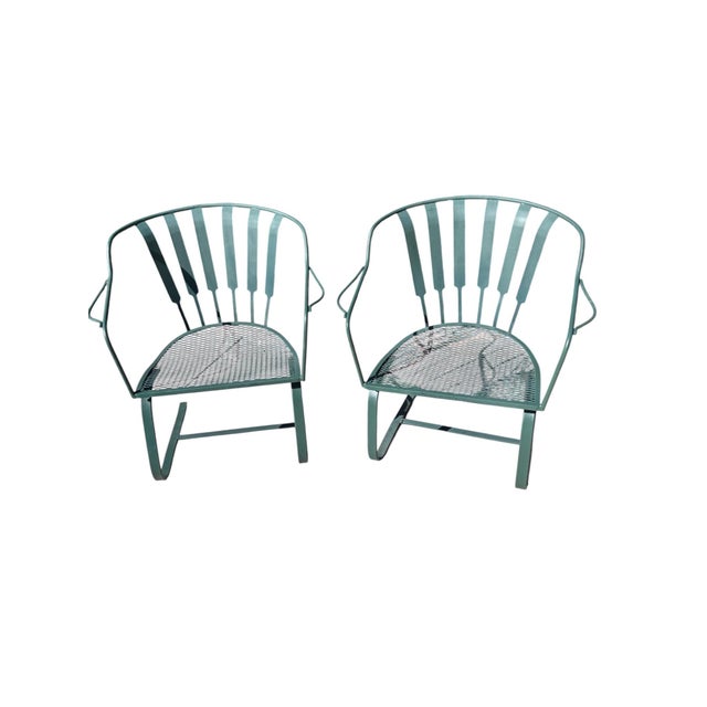 Mid-Century Modern Mid-Century Modern Wrought Iron Pinecrest Bouncer Patio Chairs - A Pair For Sale - Image 3 of 14