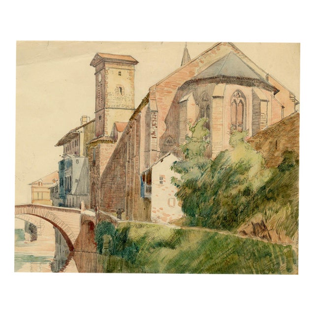 Eleanor Hughes RI, Saint-Jean-Pied-de-Port, Pyrenees, France, 1920, Watercolour For Sale