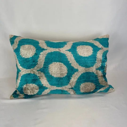 2010s Turkish Modern Blue Velvet Silk Ikat Pillow Cover For Sale - Image 5 of 5