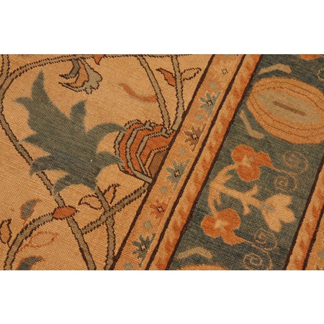 Textile 1970s 1970s Vintage Rustic Corazon Tan/Green Wool Rug - 7'0" X 9'8" For Sale - Image 7 of 10