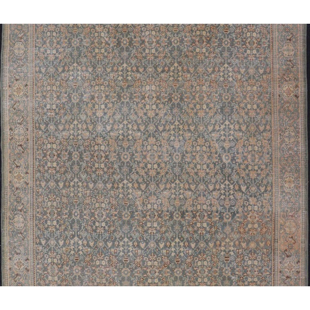 Islamic Light Blue/Gray Background Persian Antique Tabriz Rug With All-Over Herati Design For Sale - Image 3 of 13