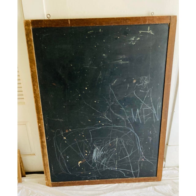 Early 20th Century Schoolroom Black Slate Chalkboard Double Sided Trimmed in Brown Oak With Two Screw Hangers For Sale - Image 10 of 10