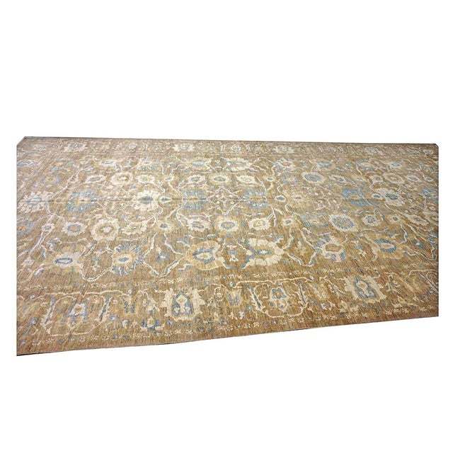 Persian Persian Sultanabad Wool 10 x 20 Taupe, Ivory & Light Blue Handmade Gallery Area Rug #1141324 For Sale - Image 3 of 18