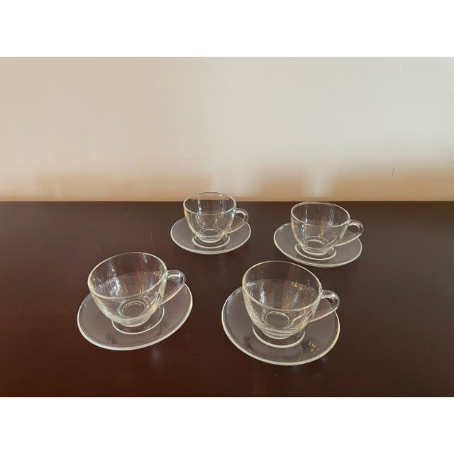Traditional 1990s Classique Clear Coupe Cup and Saucer Set by Arcoroc France - Set for 4 For Sale - Image 3 of 8