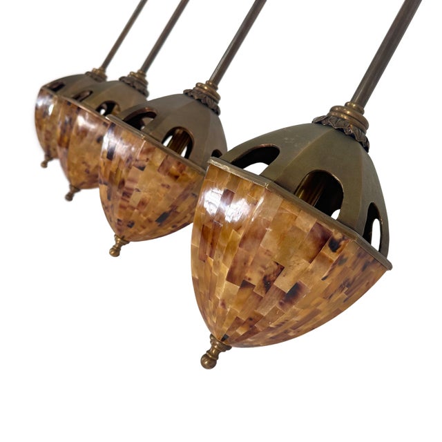 Traditional Vintage Tortoise Shell & Brass Lantern Pendant Lights - Set of Four For Sale - Image 3 of 8