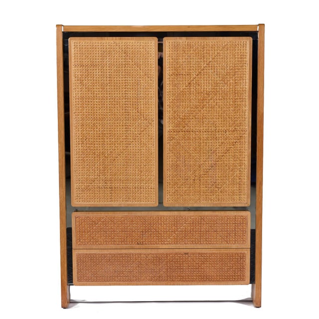 1970s 1970s John Stuart Modern Oak and Caned Front Chrome Trim Gentlemen's Tall Dresser For Sale - Image 5 of 15