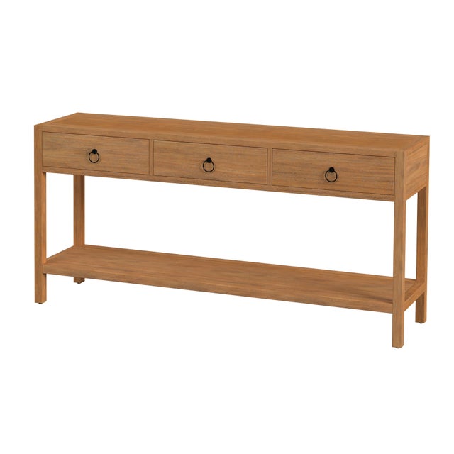Brown Lark 65 in. W Rectangular Wood 3 Drawer Console Table with Lower Open Shelf, Natural Mango For Sale - Image 8 of 8