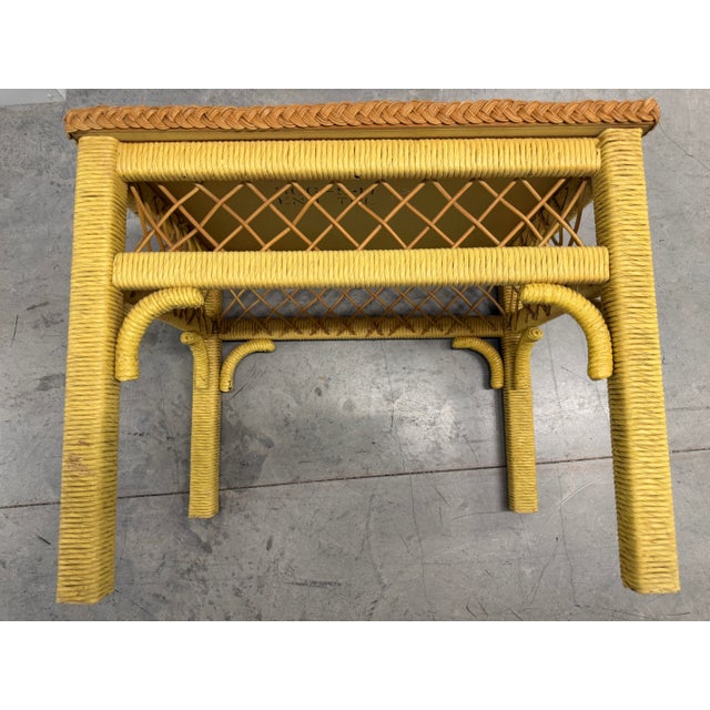 Pair of Vintage Henry Link Wicker End Tables With Glass Tops - Lexington Furniture For Sale - Image 10 of 11