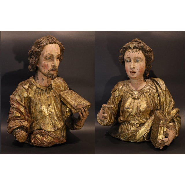 Aniello stellato (documented in naples, 1593 – 1648) pair of busts of saint john the evangelist and saint catherine of...