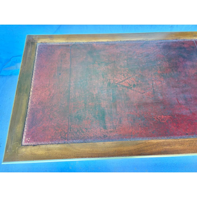 Early 20th Century French Louis XVI Style Walnut and Brass Leather Top Desk For Sale - Image 9 of 12