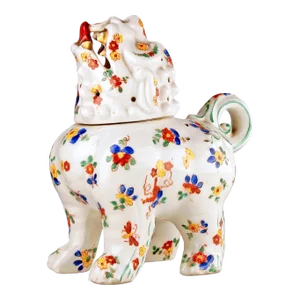 Mid 20th Century Art Déco German Hand-Painted Glazed Porcelain Foo Dog Perfume Lamp/Incense Burner by Aerozon