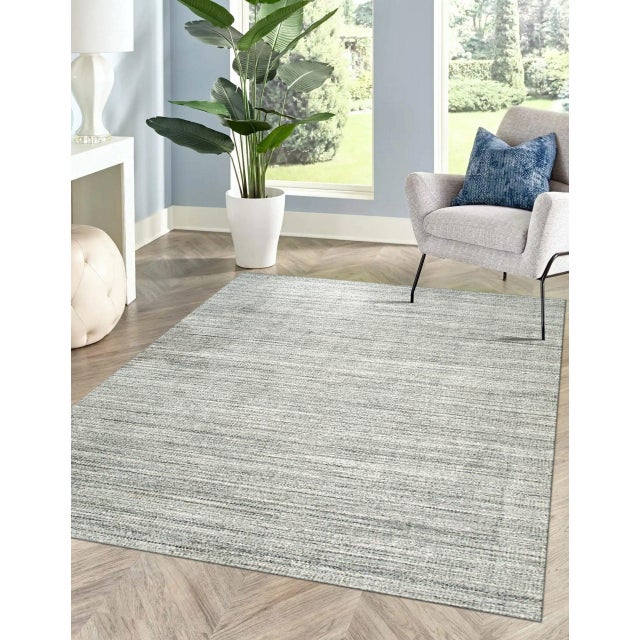 8x10 Tessa Xena Silver Allover Geometric Contemporary Handmade Wool Carpet Rug For Sale - Image 4 of 6