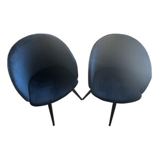 Room & Board Sylvan Blue Velvet Swivel Side Chairs — Pair For Sale