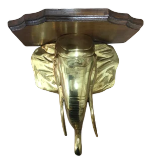 Vintage Brass Elephant Wood Shelf