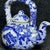 Vintage Chinese Blue and White Porcelain Teapot With Overhead Handle and Mountain Landscape For Sale - Image 4 of 9