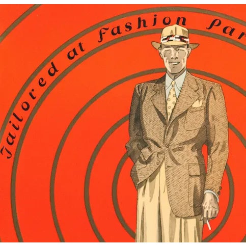 Fabulous c1930s menswear advert easel card (in perfect/ as new condition) featuring a stylish gent in elegant, tailored...