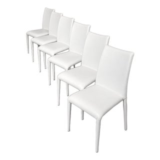Italian White Leather Dining Chairs, Set of 6 For Sale