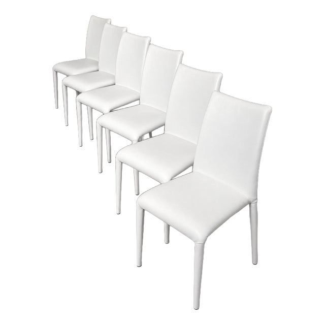 Italian White Leather Dining Chairs, Set of 6 For Sale