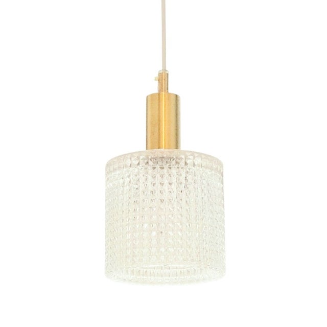 Mid-Century Scandinavian Crystal Glass and Brass Pendant Light by Carl Fagerlund for Orrefors, Sweden, 1960s For Sale - Image 9 of 9