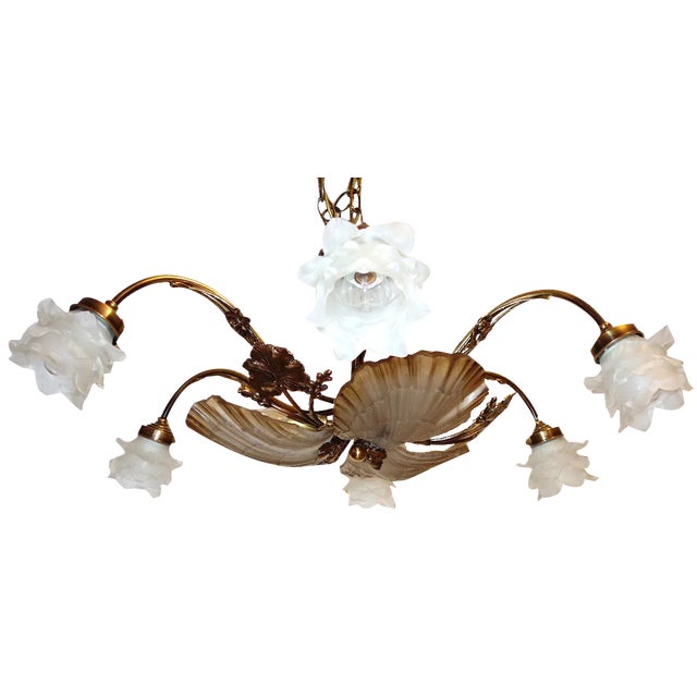 Spanish Mariner Brass and Glass Chandelier, 1950 For Sale