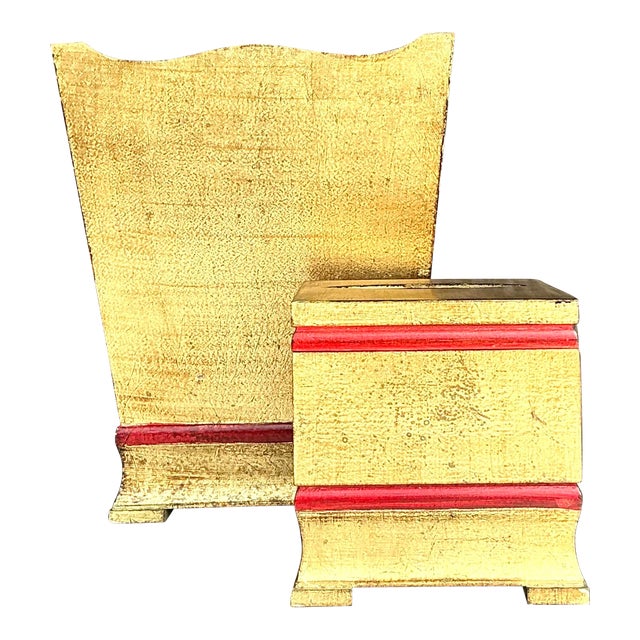 Vintage Italian Gilt Bathroom Accessories - Set of 2 For Sale