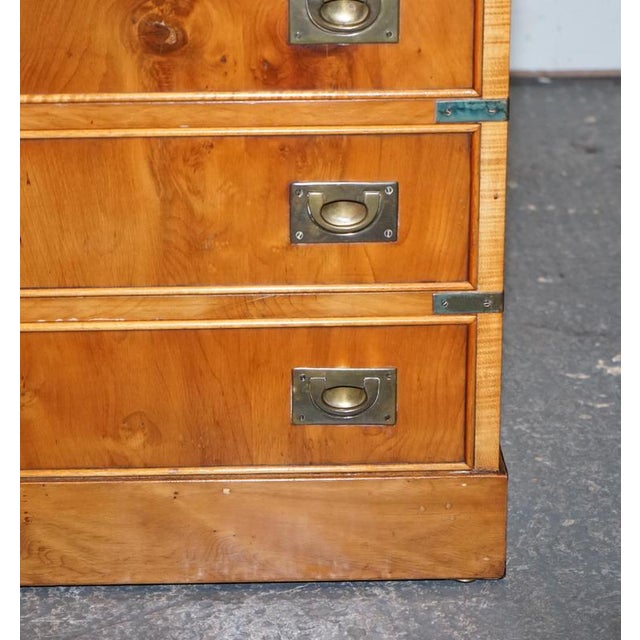 Vintage Military Campaign Yew Wood Secretaire with Brass Handles For Sale - Image 9 of 16