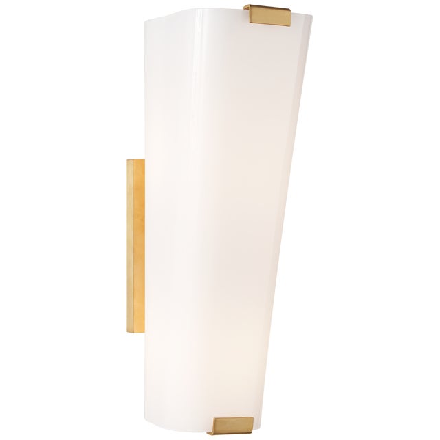 Alpine Single Sconce in Hand-Rubbed Antique Brass with White Glass Designer: AERIN Height: 16.25" Extension: 7.75"...