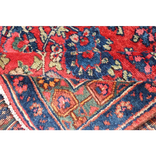 Antique Persian Bidjar Rug With Red Field and Bold Blue Floral Design 4'5 X 6'5 For Sale - Image 11 of 12