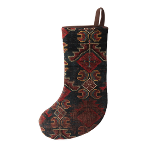 Designer Holiday Stocking Crafted From Antique Rug -12'' X 18''