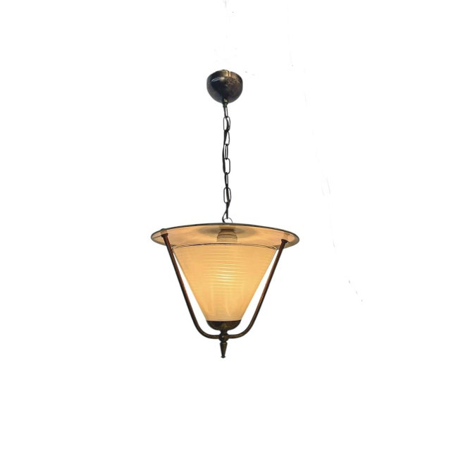 Black Vintage Lantern Pendant Lamp in Conical Glass, 1950s For Sale - Image 8 of 9