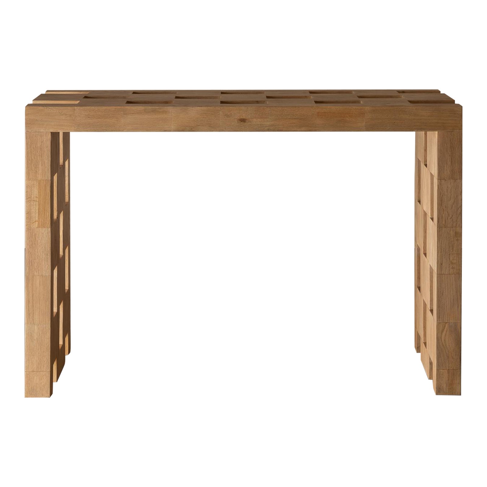 Vivi Checkered Oak Console Table | Chairish