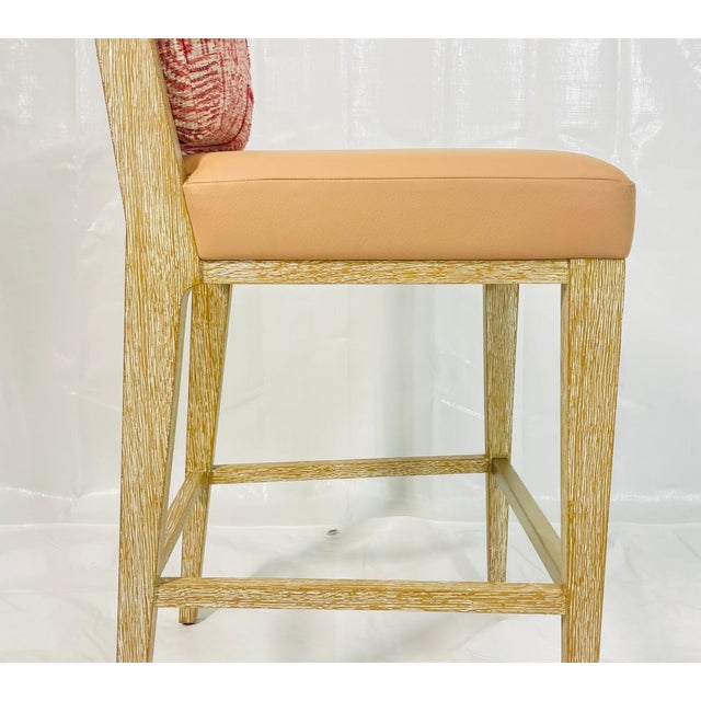 Pair of 1980s Modern American Oak Counter Stools With Leather & Fabric Upholstery For Sale - Image 16 of 16