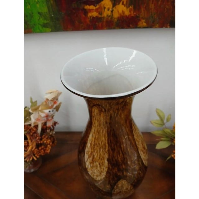 Mid-Century Modern Vintage Italian Murano Handblown Glass Vase 19" Brown Spots Speckle Art Deco MCM For Sale - Image 3 of 18