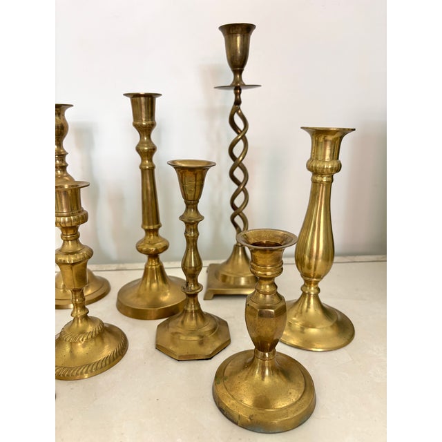 Mid 20th Century Assorted Brass Candlestick Holders, Set of 9 For Sale - Image 4 of 7