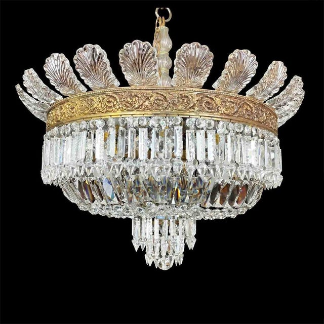 1950s Large Italian Gilded Bronze and Crystal 6-Light Chandelier, 1960s For Sale - Image 5 of 16