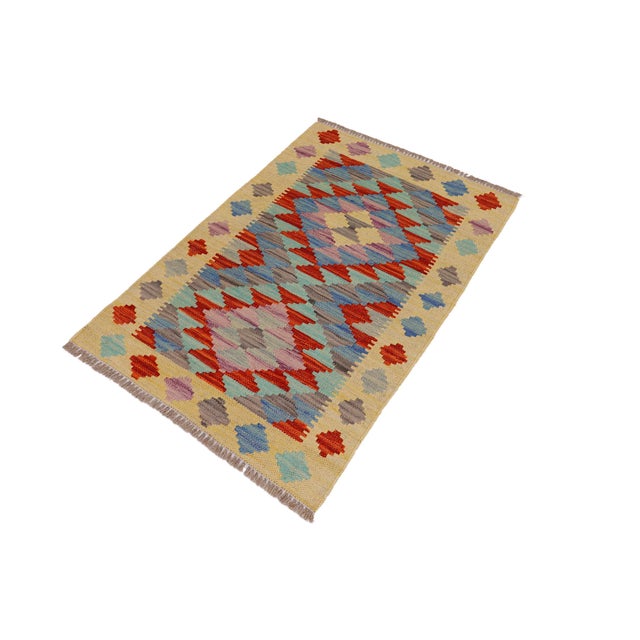 Rustic Bohemian Turkish Kilim Gold Rust Hand-Woven Wool Rug For Sale - Image 3 of 9