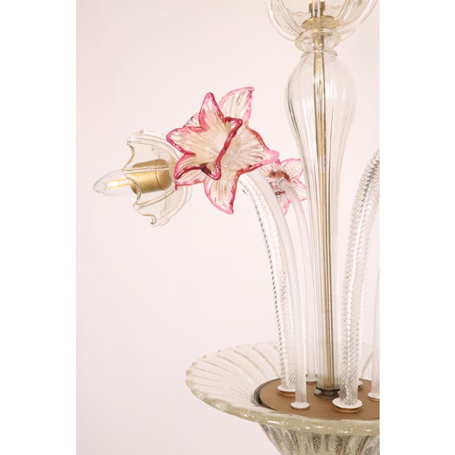 Vintage Murano Style Crystal J Arms Chandelier With Gold & Rose Inflections For Sale - Image 4 of 14