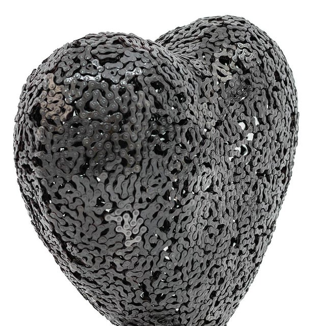 New Handcrafted Bicycle Chain Heart Sculpture | 22" X 18" | One of a Kind For Sale - Image 9 of 9