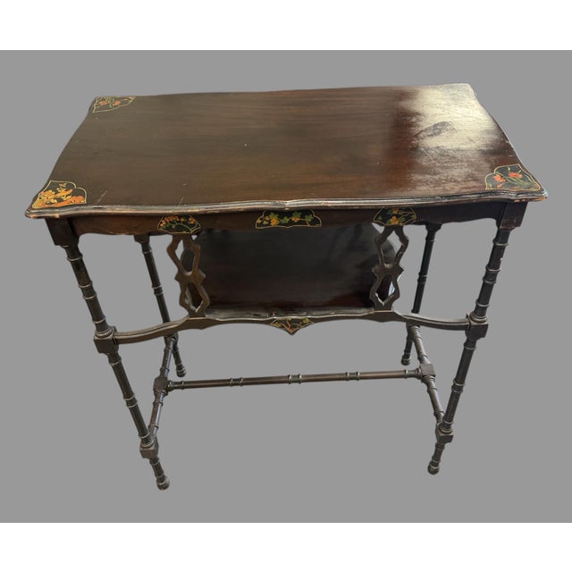 Brown 1920s Signed Limbert Arts & Crafts Mission Mahogany Side Library Table Hand Painted For Sale - Image 8 of 12