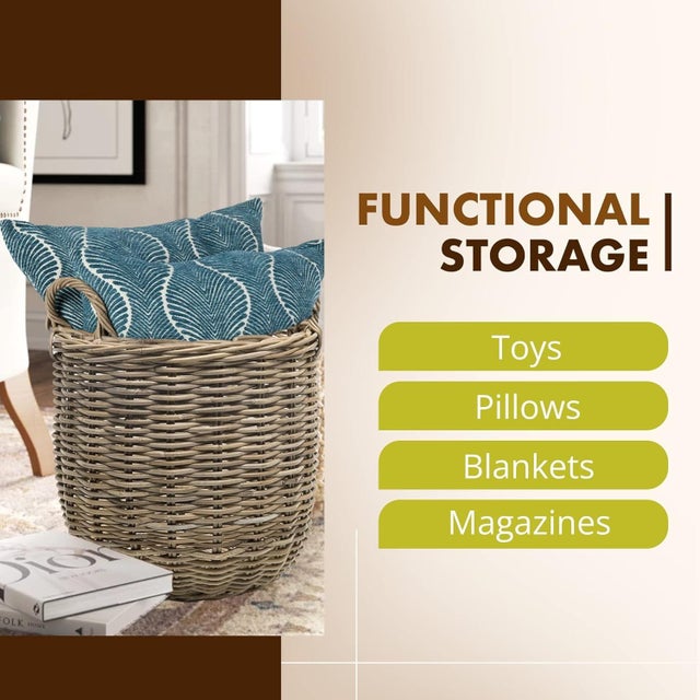 This handwoven rattan basket is crafted from natural fibers using traditional artisan techniques, giving it a warm,...