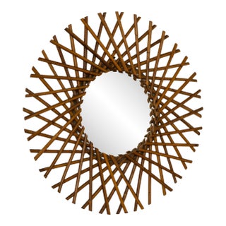 Italian Rattan Sunburst Mirror, Mid 20th Century For Sale