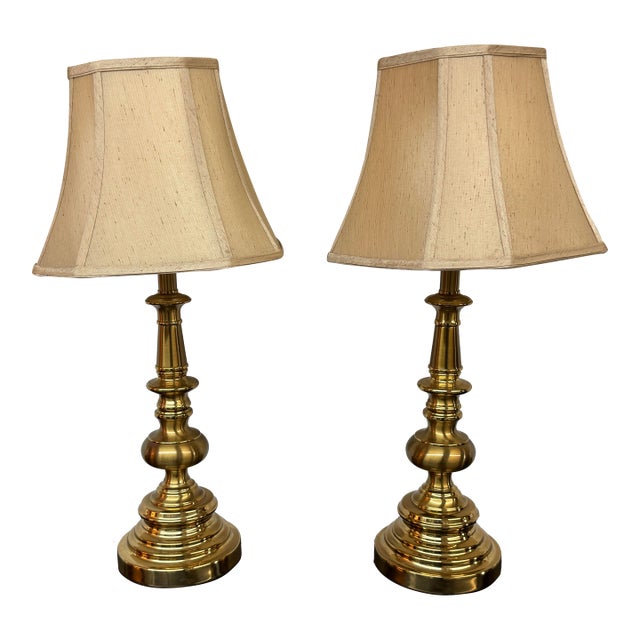 Late 20th Century Stiffel Cast Brass Table Lamps, Pair For Sale