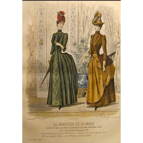 Shabby Chic 1885 Moniteur De La Mode, Parisian Ladies Fashion (Plate 43-1885) For Sale - Image 3 of 3