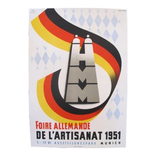 1951 Original German Festival Poster, "Foire Allemande De L'Artisanat" in Munich For Sale