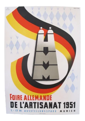1951 Original German Festival Poster, "Foire Allemande De L'Artisanat" in Munich