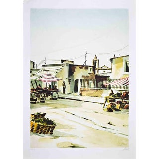Lino Casadei, The Southern Market, Lithograph, 1980s For Sale