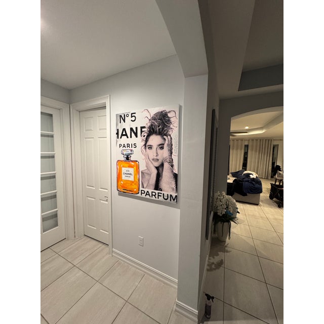 Original signed John Stango pop art painting featuring Madonna and Chanel No. 5 imagery. This contemporary mixed-media...