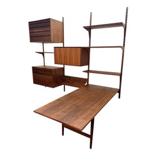 Refinished Danish Modern Poul Cadovius Cado Wall Unit W Dropleaf Desk For Sale